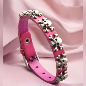 Pink Skull Leather Bracelet l Soft PU l Buckle l Unisex l New